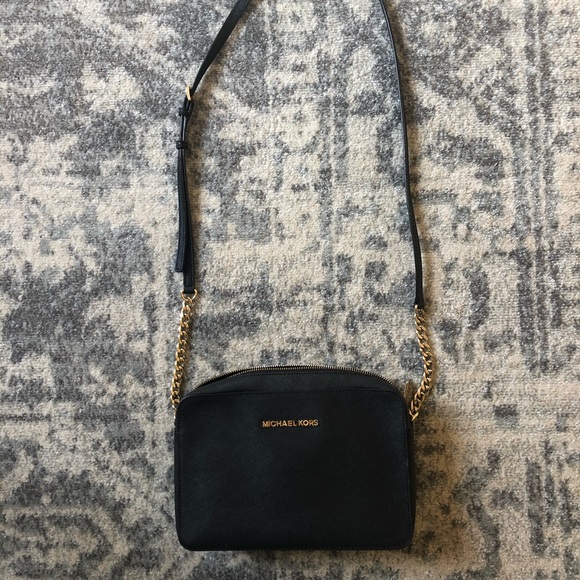 MICHAEL Michael Kors Handbags - Michael Kors Jet Set Leather Crossbody Bag Black